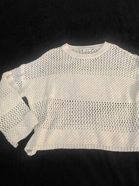 Bluivy Open Knit Cropped Sweater Cream M/L Boho Beachy